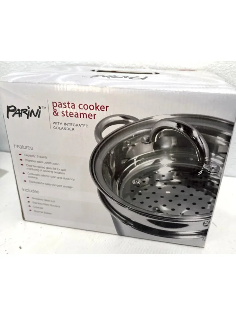 Parini Pasta Cooker & Steamer Integrated Colander 5 Qt 4 Pc Set Brand New In Box